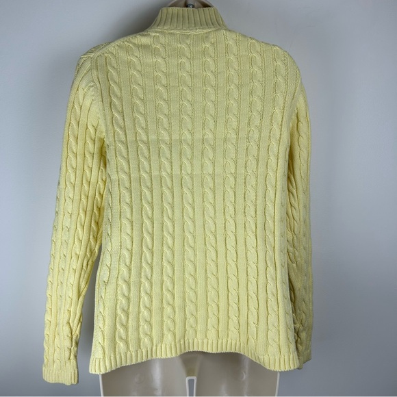 LL Bean Women sz M Yellow Full Zip Cable Knit Sweater Cabin Core Cozy Campcore - Picture 4 of 10